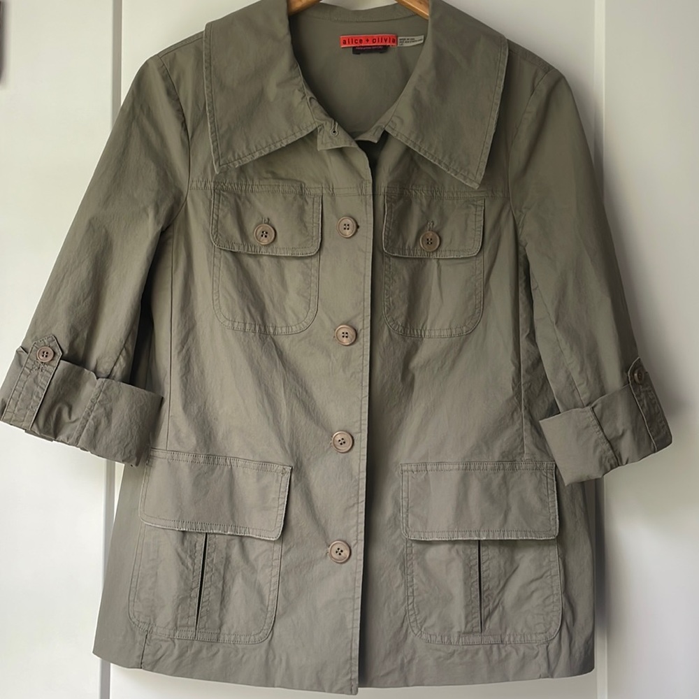 ALICE + OLIVIA Utility Shirt Jacket Roll-up sleeves - grey taupe Large